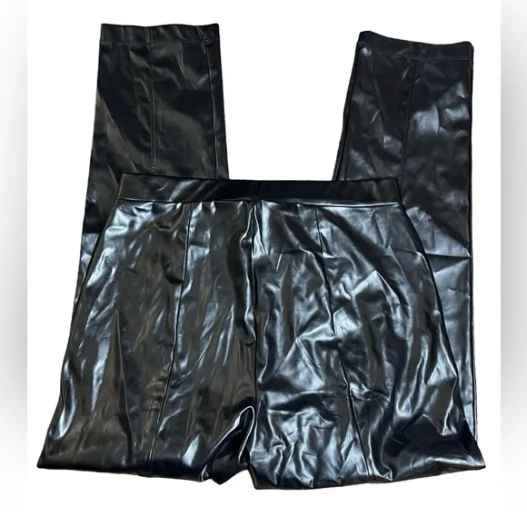 Halston Black Faux Leather Seam Detail Pants, Size S, NWT - Picture 2 of 6